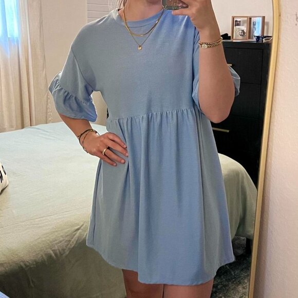 Liberty Love Baby Blue Flowy Dress Knee Length Size‎ Large Lightweight Modest - Picture 1 of 5